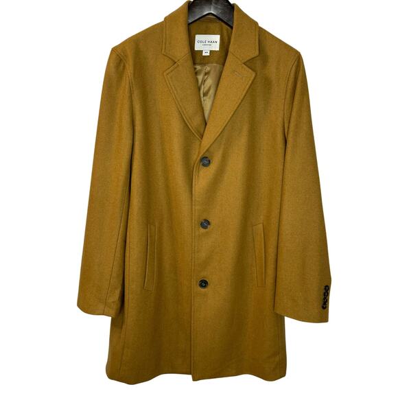 Cole Haan Notch Collar Button Front Wool-Blend Coat Preppy Camel Casual Men's M - Picture 2 of 16